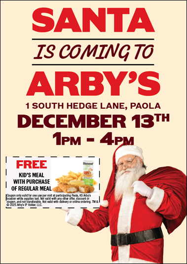 Arby's Flier--Santa is Coming