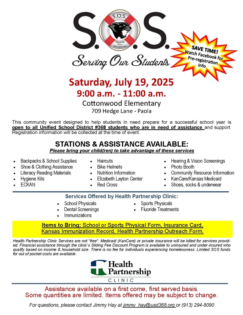 SOS Serving Our Students Flier 2025