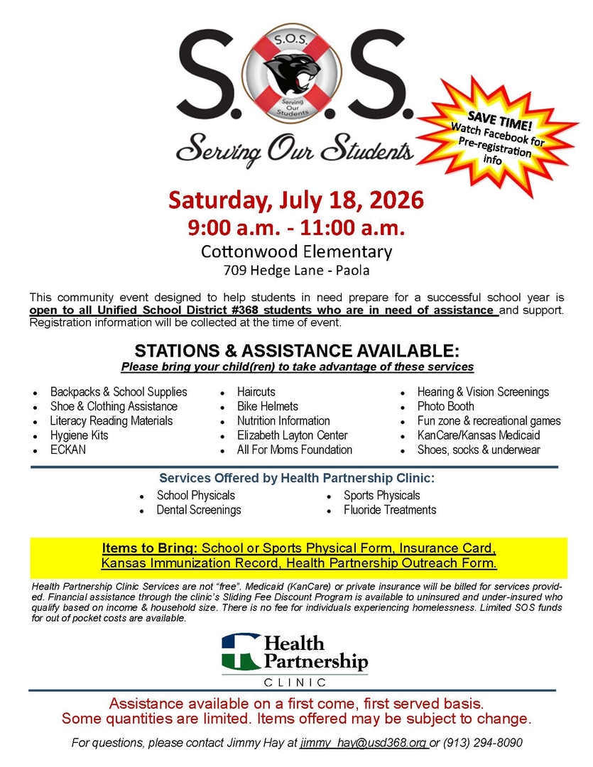 Serving Our Students--SOS EVENT FLIER